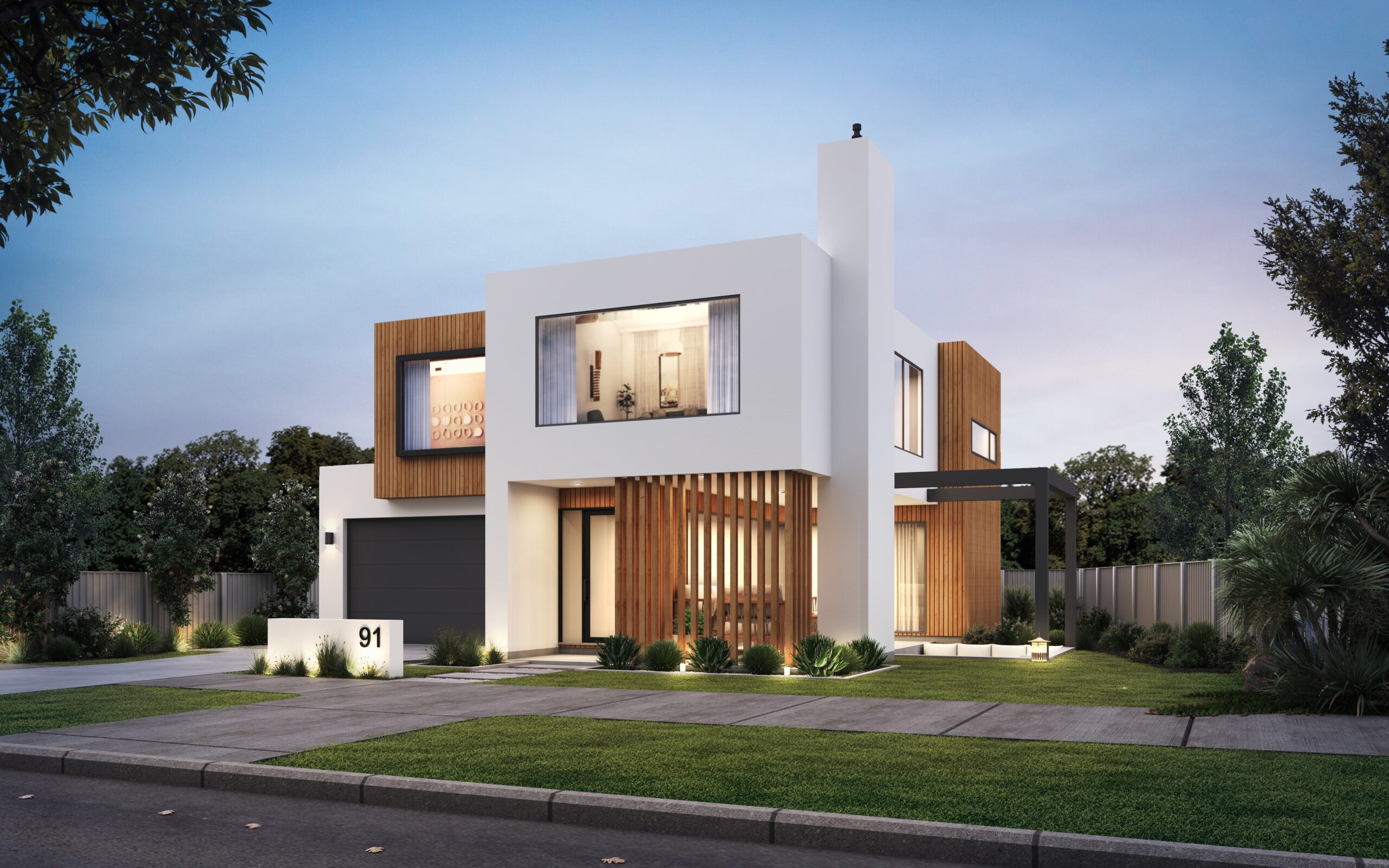 double-story white modern new build home at paerata rise