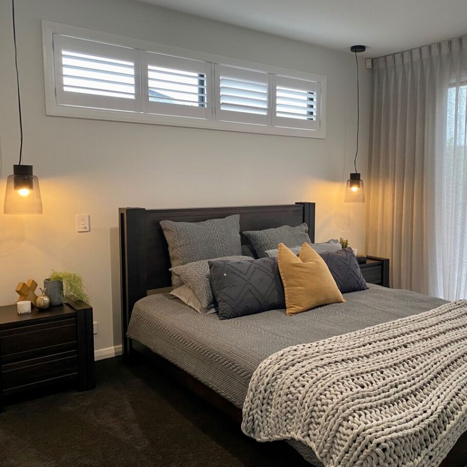 staged bedroom pillows on bed at new build home at paerata rise