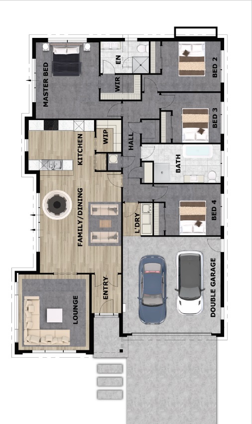 colour floor plan of new build home at paerata rise